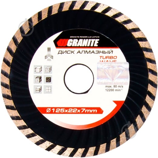 Диск алмазный отрезной GRANIT TURBO WAVE 125x2,0x22,2 9-04-125 - фото 1 Диск алмазный отрезной GRANIT TURBO WAVE 125x2,0x22,2 9-04-125 - фото 1