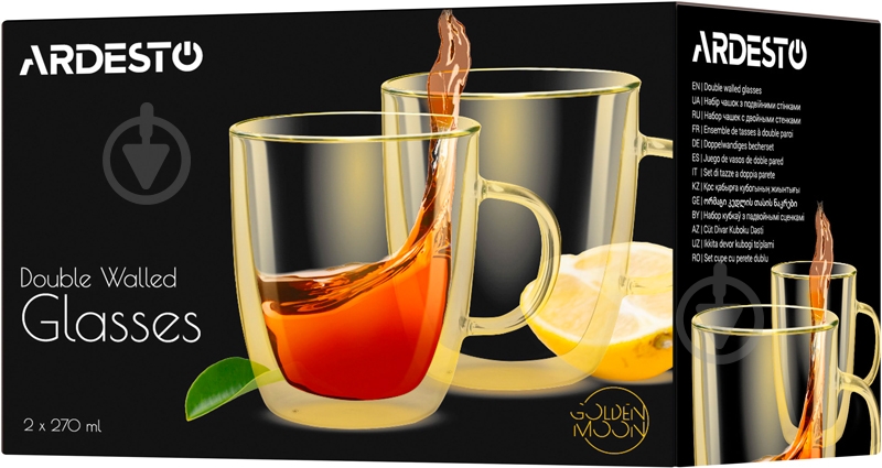 Набор чашек Ardesto с ручками и двойными стенками Golden Moon 270 мл 2 шт - фото 4 Набор чашек Ardesto с ручками и двойными стенками Golden Moon 270 мл 2 шт - фото 4