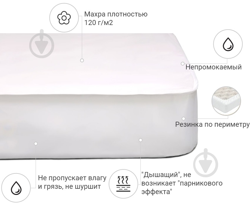 Наматрацник MirSon Terry Waterproof 218 водонепроникний з резинкою по периметру 26х80x190 см - фото 2