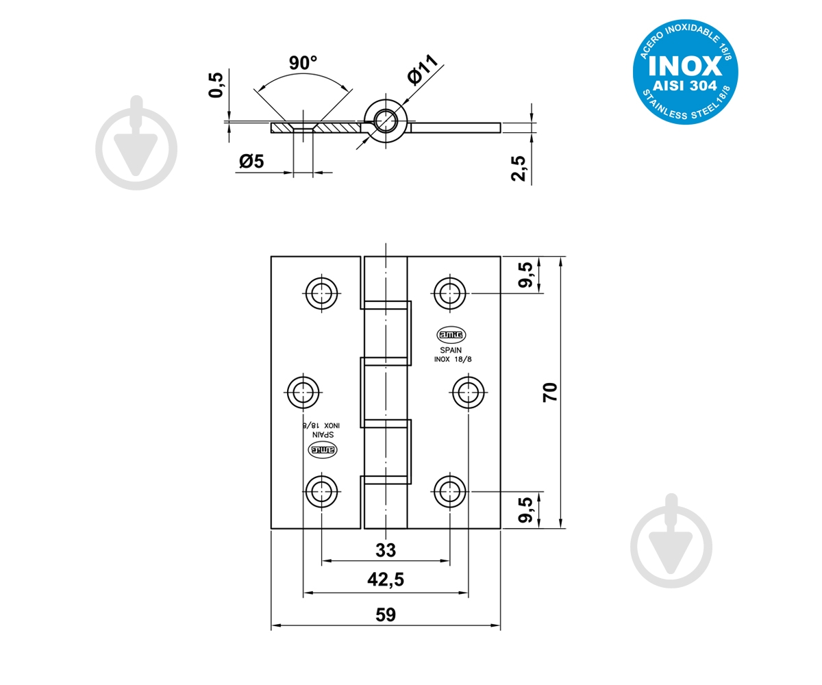 Петля Amig мод.2088 накладная 70x60x2,5 мм нержавеющая сталь универсальная 1 шт. - фото 5 Петля Amig мод.2088 накладная 70x60x2,5 мм нержавеющая сталь универсальная 1 шт. - фото 5