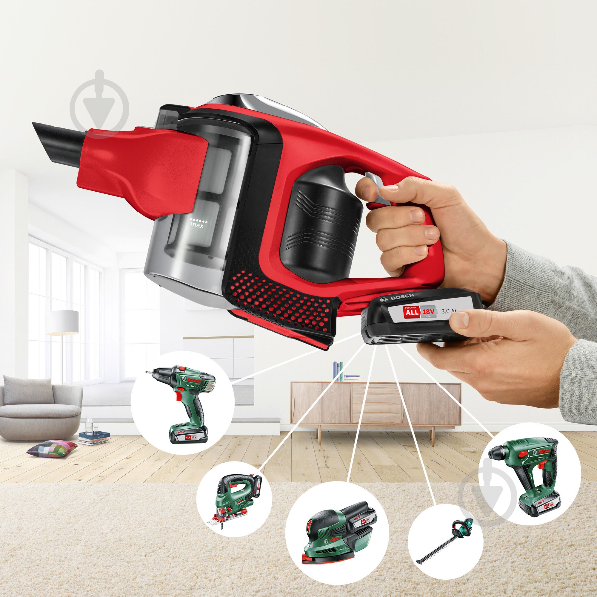 Пылесос аккумуляторный Bosch BBS81PET red - фото 4