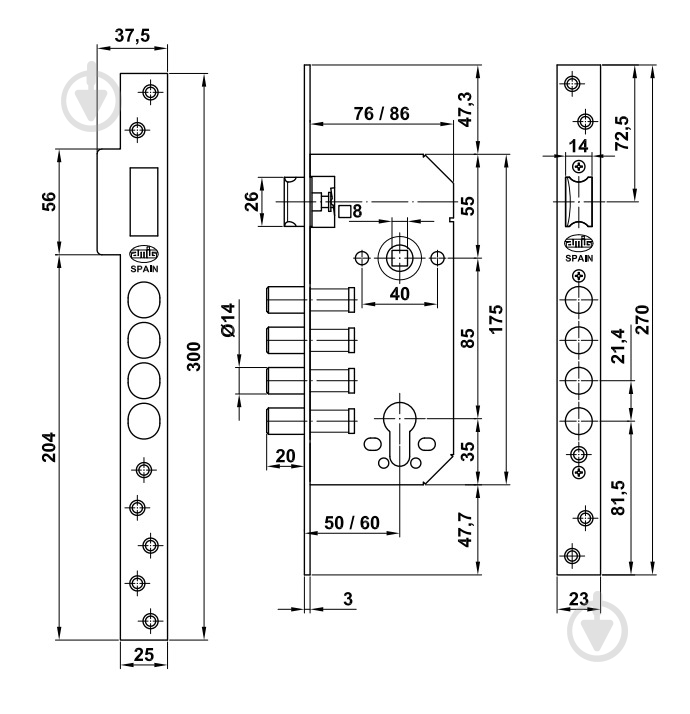 Замок врезной Amig мод.100 BASE матовая латунь - фото 2