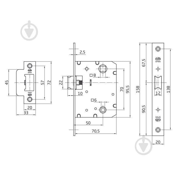 Механизм межкомнатный Amig мод.4100 латунь - фото 3