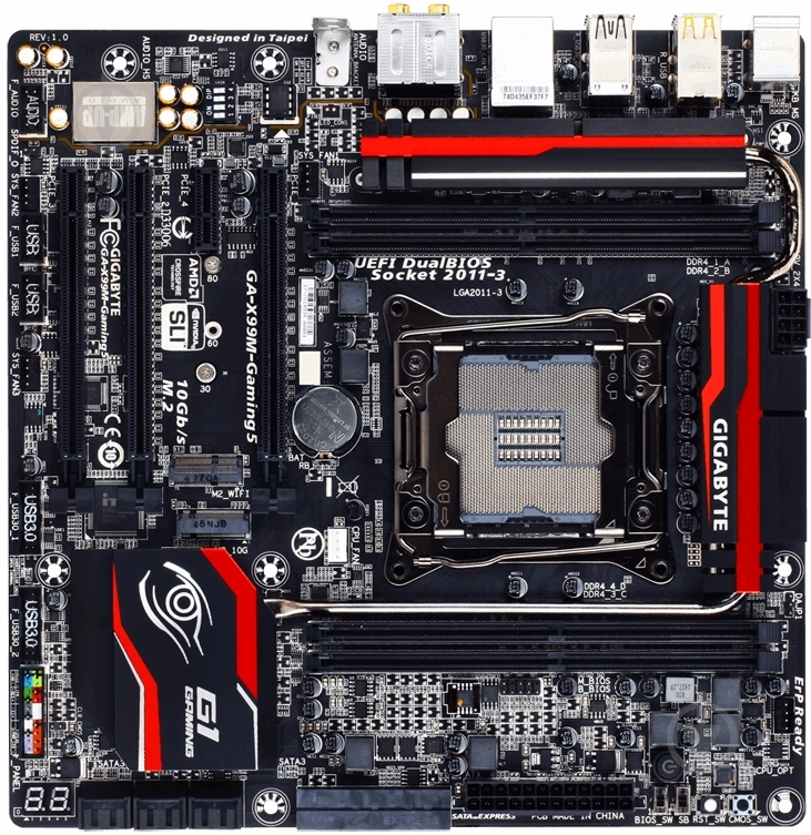 Материнская плата Intel GA-X99M-Gaming 5 (Socket 2011-3, Intel X99, mirco ATX) - фото 1 Материнская плата Intel GA-X99M-Gaming 5 (Socket 2011-3, Intel X99, mirco ATX) - фото 1