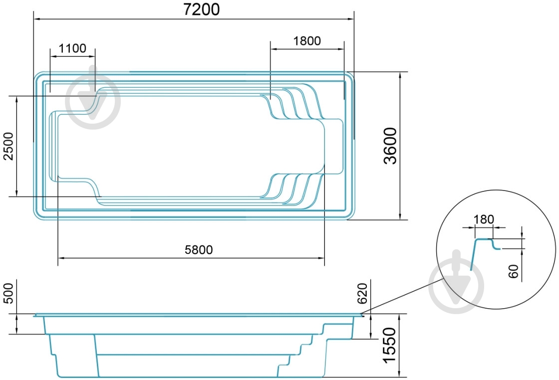 Бассейн стекловолоконный Favorit Оскар 7 Экстра - фото 5