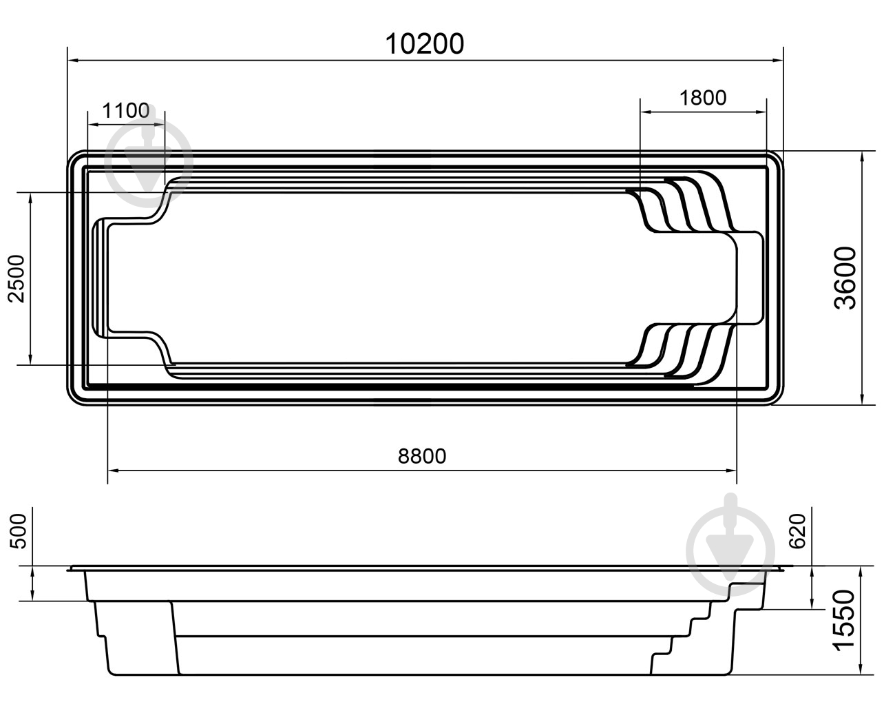 Бассейн стекловолоконный Favorit Оскар 10 Экстра - фото 4