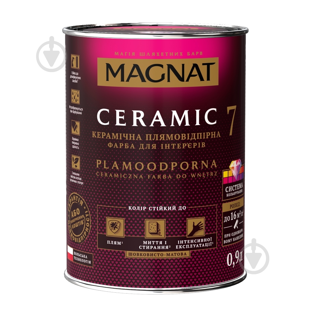 Фарба керамічна водоемульсійна Magnat Ceramic 7 шовковистий мат білий 0,9 л - фото 1