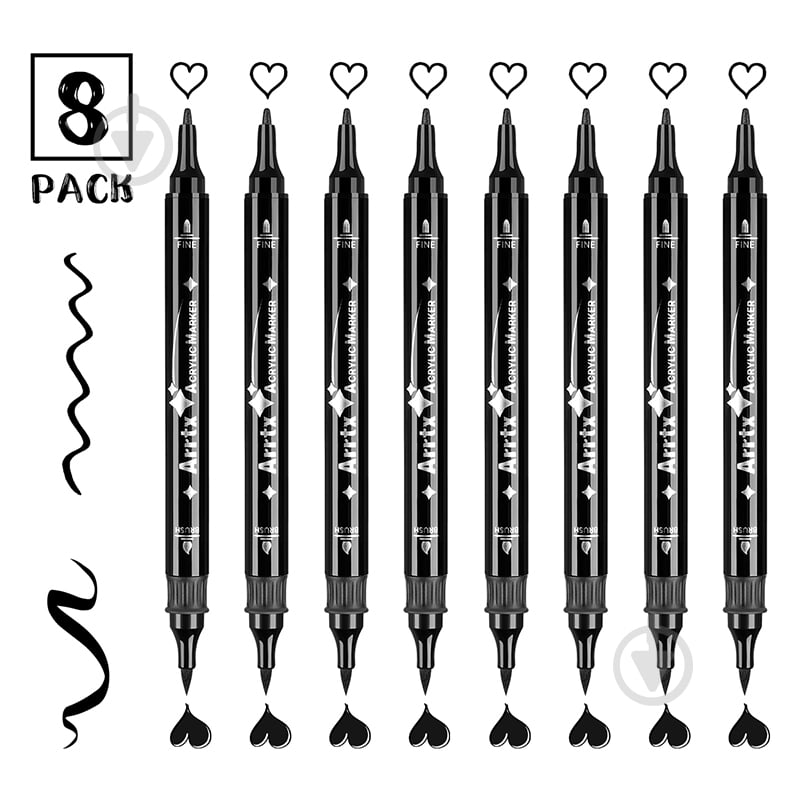 Набір маркерів акварельних Arrtx AACM-03-8BK чорні LC303458 - фото 2 Набір маркерів акварельних Arrtx AACM-03-8BK чорні LC303458 - фото 2