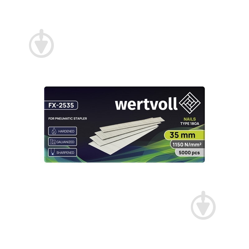 Гвозди для пневмостеплера WERTVOLL GA18 35 мм 5000 шт. (FX-2535) - фото 2 Гвозди для пневмостеплера WERTVOLL GA18 35 мм 5000 шт. (FX-2535) - фото 2