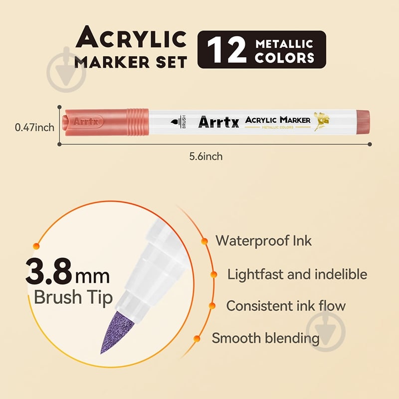 Набор маркеров металлизированных Arrtx AACM-0612A 12 шт LC303649 - фото 3