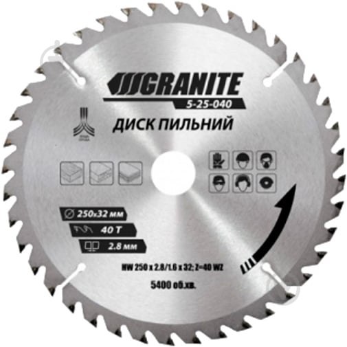 Пильный диск GRANITE 180x22,2 Z40 5-18-040 - фото 1