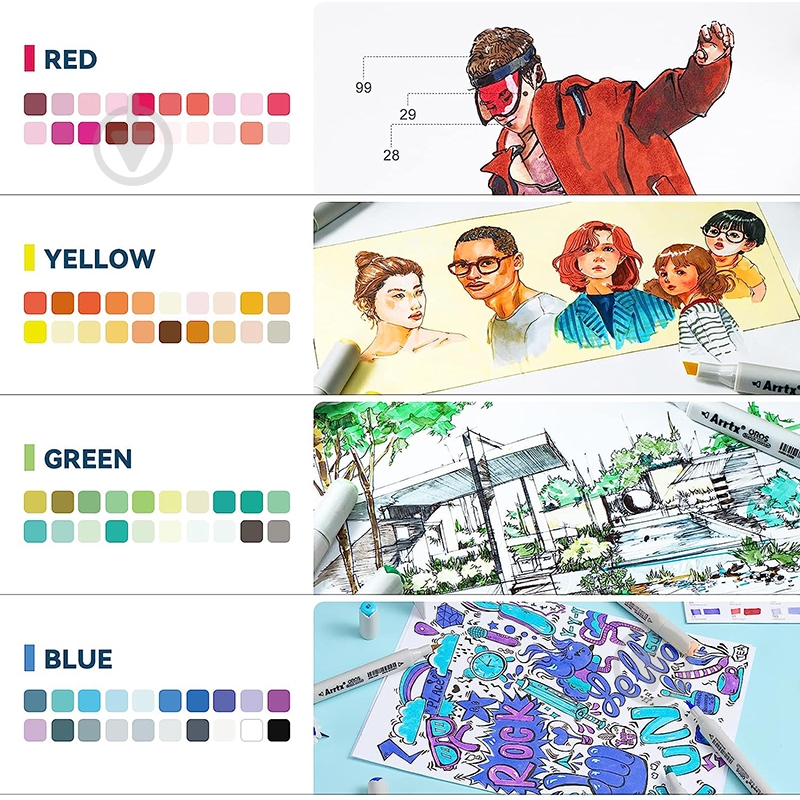 Набор спиртовых маркеров Arrtx Oros 80 LC303434 - фото 4 Набор спиртовых маркеров Arrtx Oros 80 LC303434 - фото 4