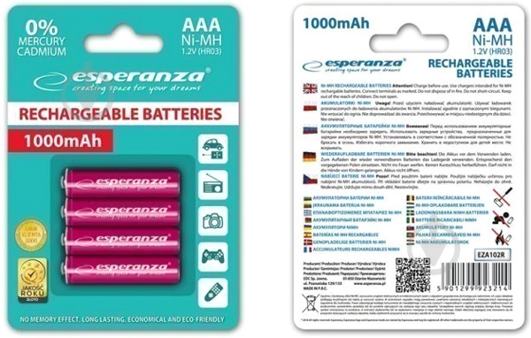 Аккумулятор Esperanza AAA (мизинчиковые) 4 шт. (EZA102R) - фото 2