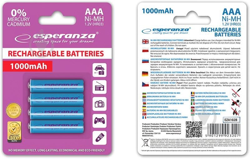 Аккумулятор Esperanza AAA (мизинчиковые) 4 шт. (EZA102B) - фото 2
