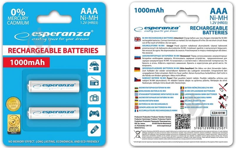 Аккумулятор Esperanza AAA (мизинчиковые) 2 шт. (EZA101W) - фото 2
