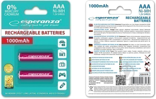 Акумулятор Esperanza AAA (мізинчикові) 2 шт. (EZA101R) - фото 2