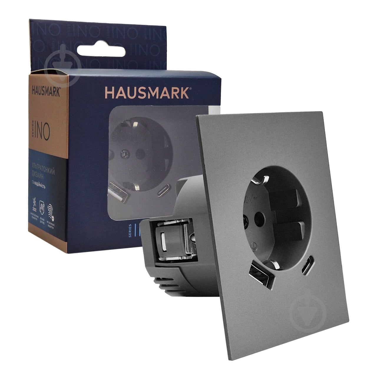 Розетка USB HausMark INO IP20 сірий PS-USB+TypeC-GP-Gray - фото 4