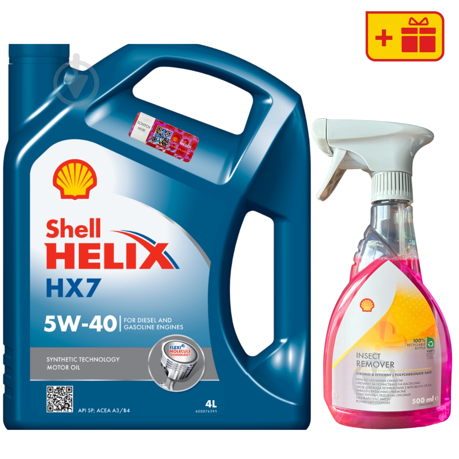 Моторне мастило SHELL промонабір Helix HX7 4 л + Insect Remover 0,5 л 5W-40 4 л (ТОВ-У513179) - фото 1