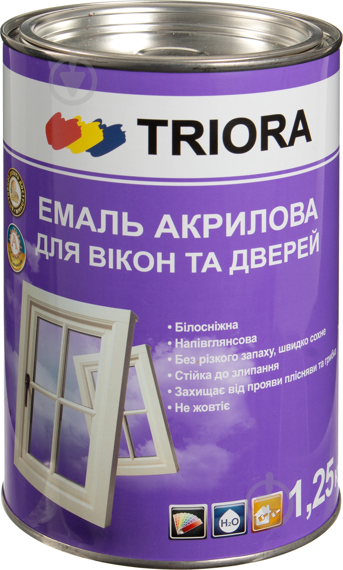 Емаль Triora акрилова для вікон та дверей білий напівглянець 1 л - фото 1