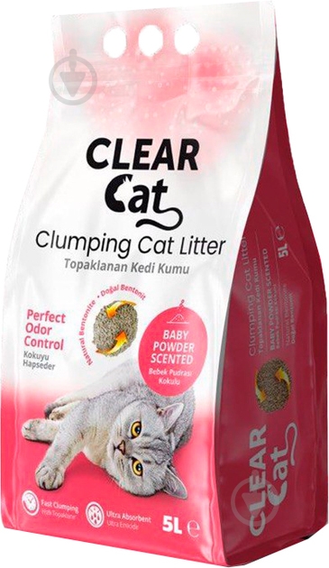 Наполнитель бентонитовый CLEAR CAT с запахом детской присыпки мелкий 5 кг - фото 1 Наполнитель бентонитовый CLEAR CAT с запахом детской присыпки мелкий 5 кг - фото 1