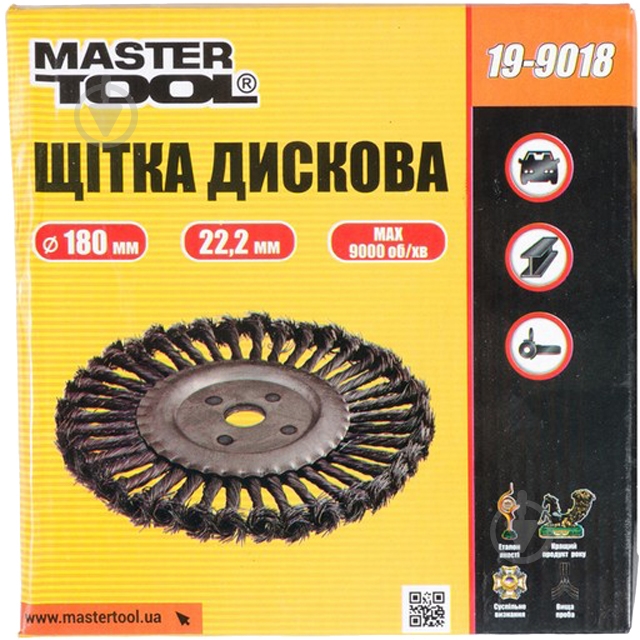 Щетка дисковая D 180х22,2 мм MasterTool из плетеной проволоки 19-9018 - фото 2