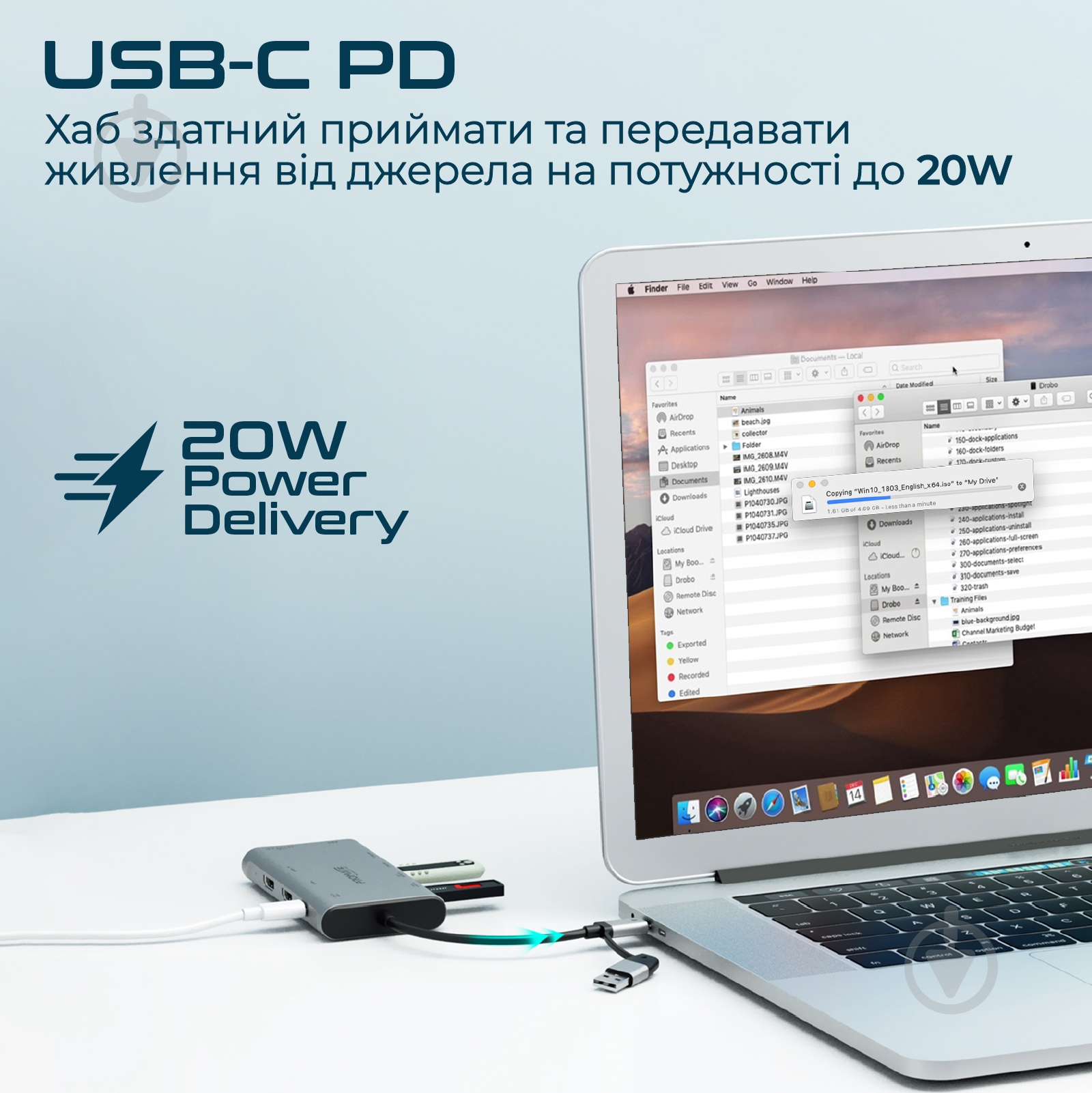 USB-хаб Promate 9-в-1 PrimeHub-MST USB-C PD/2хHDMI/VGA/2xUSB3.2/2xUSB2.0/RJ45 - фото 5