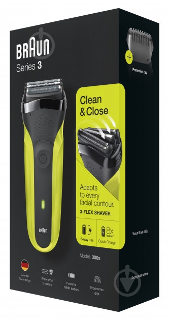 Електробритва Braun SERIES 3 300S BLACK/GREEN - фото 3 Електробритва Braun SERIES 3 300S BLACK/GREEN - фото 3