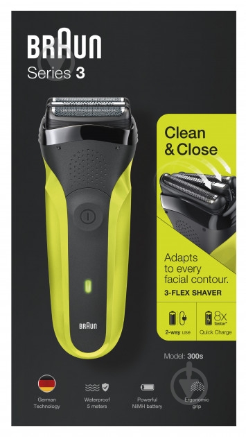Електробритва Braun SERIES 3 300S BLACK/GREEN - фото 4 Електробритва Braun SERIES 3 300S BLACK/GREEN - фото 4