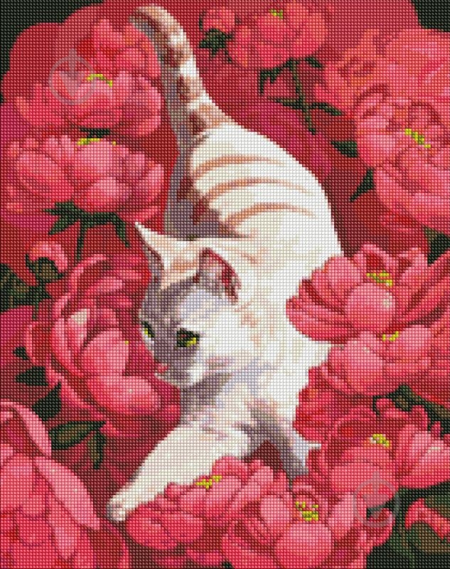 Алмазная мозаика Котик в пионах Идейка - фото 1