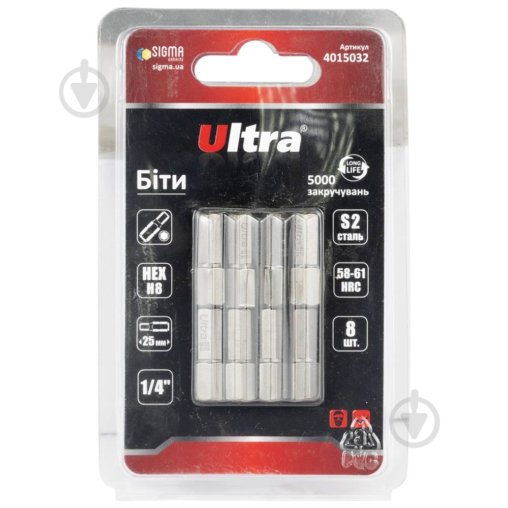 Набор бит Ultra 8×25мм 1/4 8 шт. 4015032 - фото 1