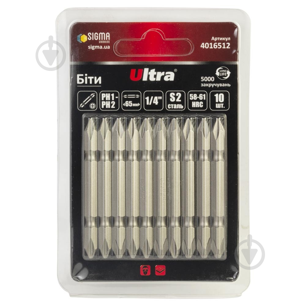 Набор бит Ultra PH1-PH2×65мм 1/4 10 шт. 4016512 - фото 1