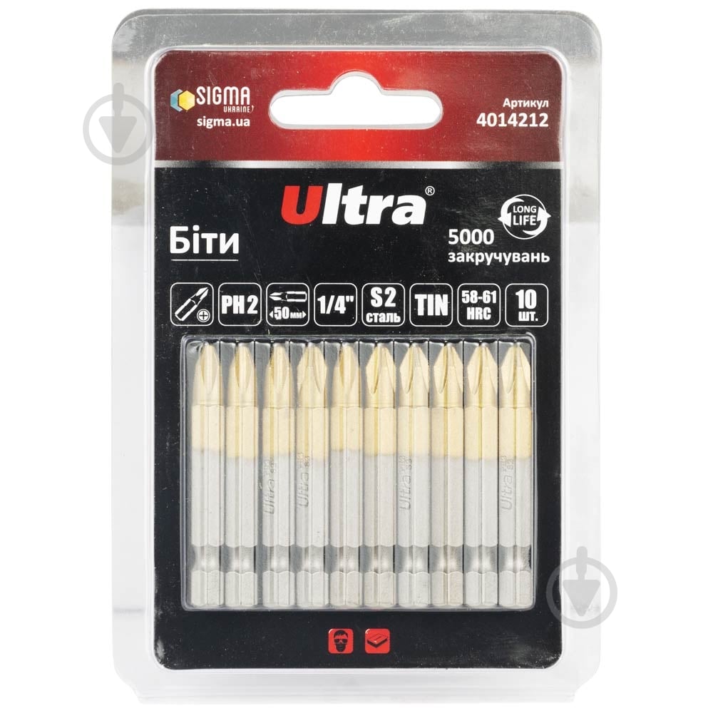Набір біт Ultra PH2×50мм 1/4 10 шт. 4014212 - фото 1