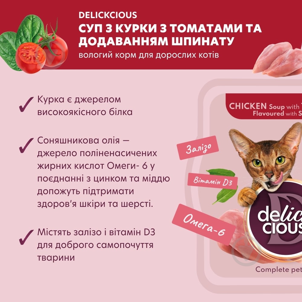 DELICKCIOUS суп з курки з томатами та додаванням шпинату 80 г - фото 4