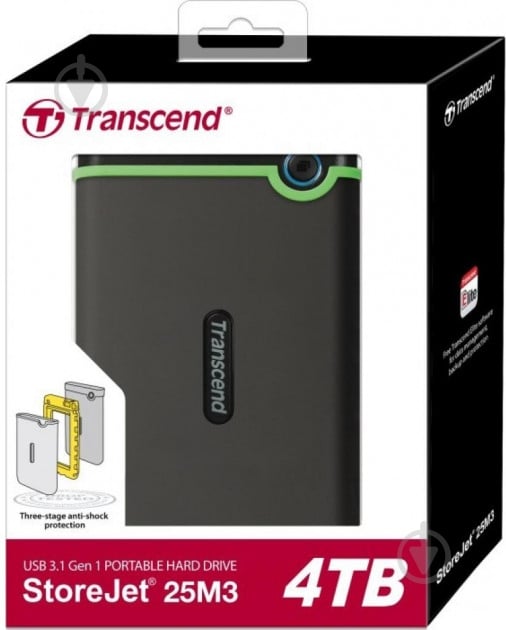 Зовнішній жорсткий диск Transcend StoreJet 25M3S 4 ТБ 2,5" USB 3.1 (TS4TSJ25M3S) black - фото 3 Зовнішній жорсткий диск Transcend StoreJet 25M3S 4 ТБ 2,5" USB 3.1 (TS4TSJ25M3S) black - фото 3