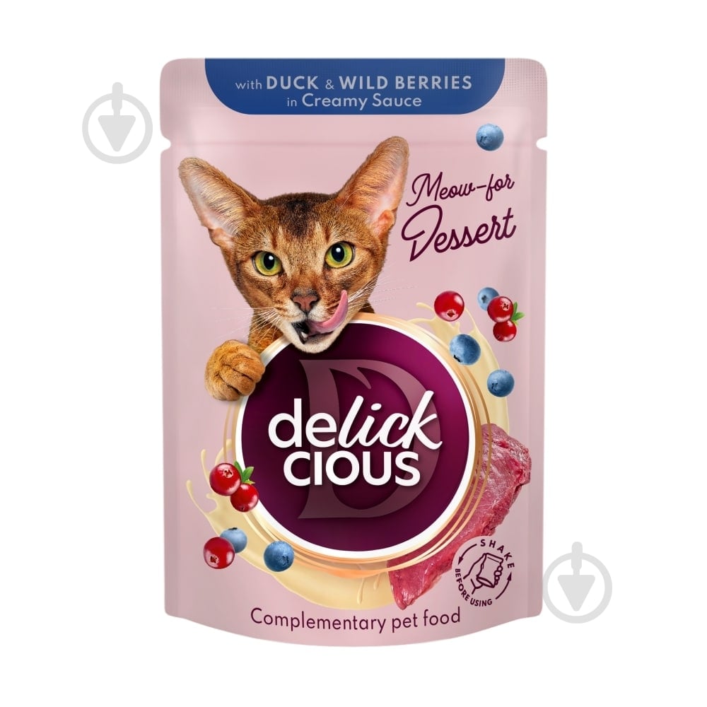 Корм вологий DELICKCIOUS «Пластівці з качкою та лісовими ягодами у вершковому соусі» 80 г - фото 1 Корм вологий DELICKCIOUS «Пластівці з качкою та лісовими ягодами у вершковому соусі» 80 г - фото 1