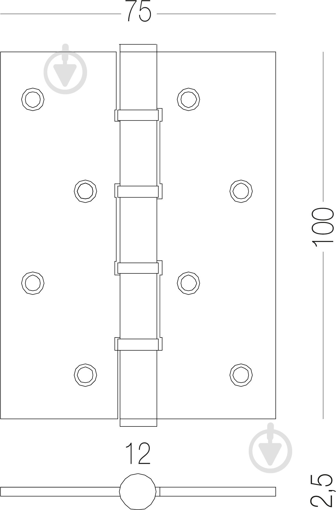 Петля MVM SS-100 SS 100x75x2,5 мм нержавіюча сталь універсальна - фото 2
