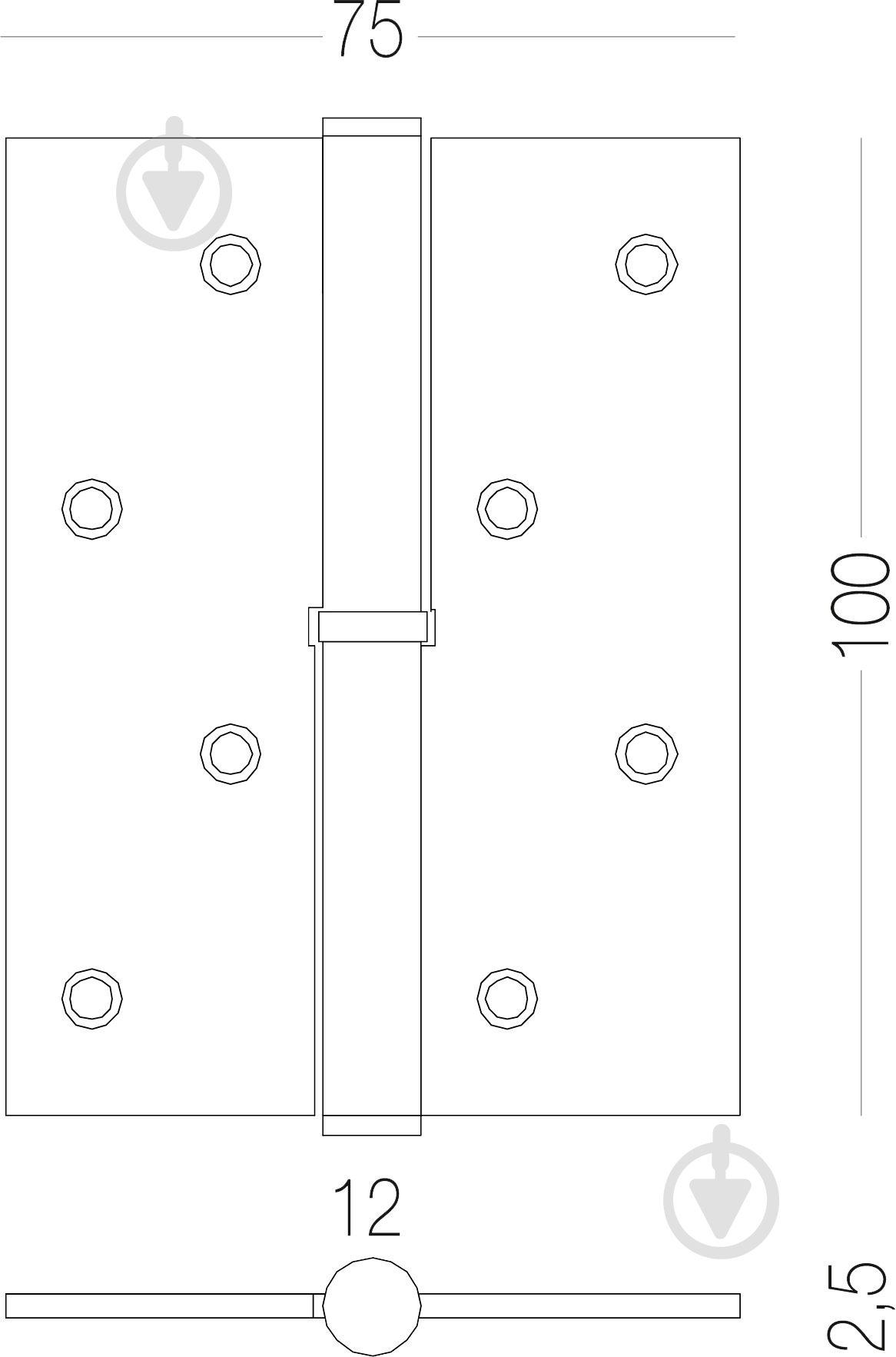 Петля MVM SS-100R SS 100x75x2,5 мм нержавіюча сталь права - фото 3