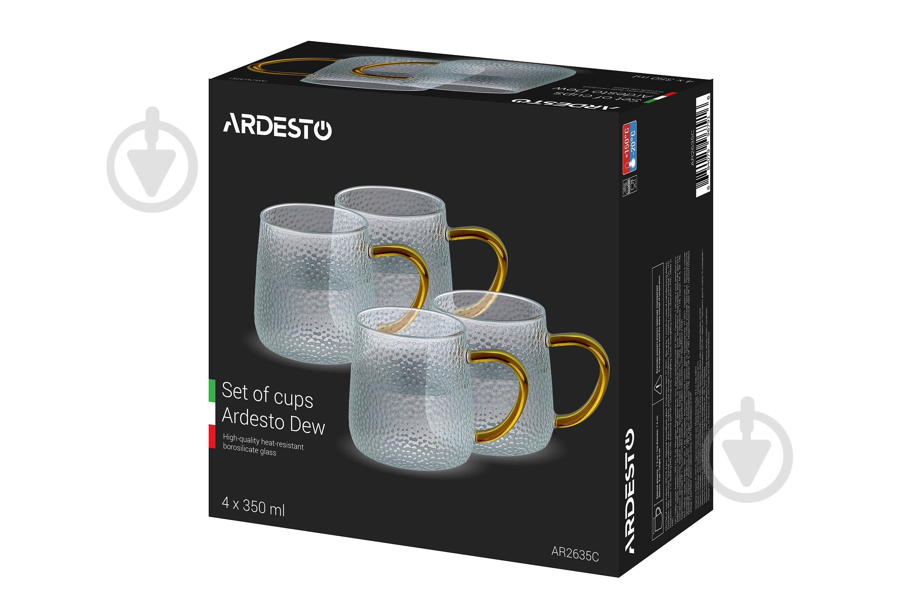 Набір чашок Ardesto Dew 350 мл 4 шт. прозорий із золотим AR2635C - фото 2 Набір чашок Ardesto Dew 350 мл 4 шт. прозорий із золотим AR2635C - фото 2