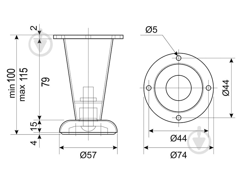 Меблева ніжка DC DZ 0904 100 мм с регулировкой хром - фото 4 Меблева ніжка DC DZ 0904 100 мм с регулировкой хром - фото 4