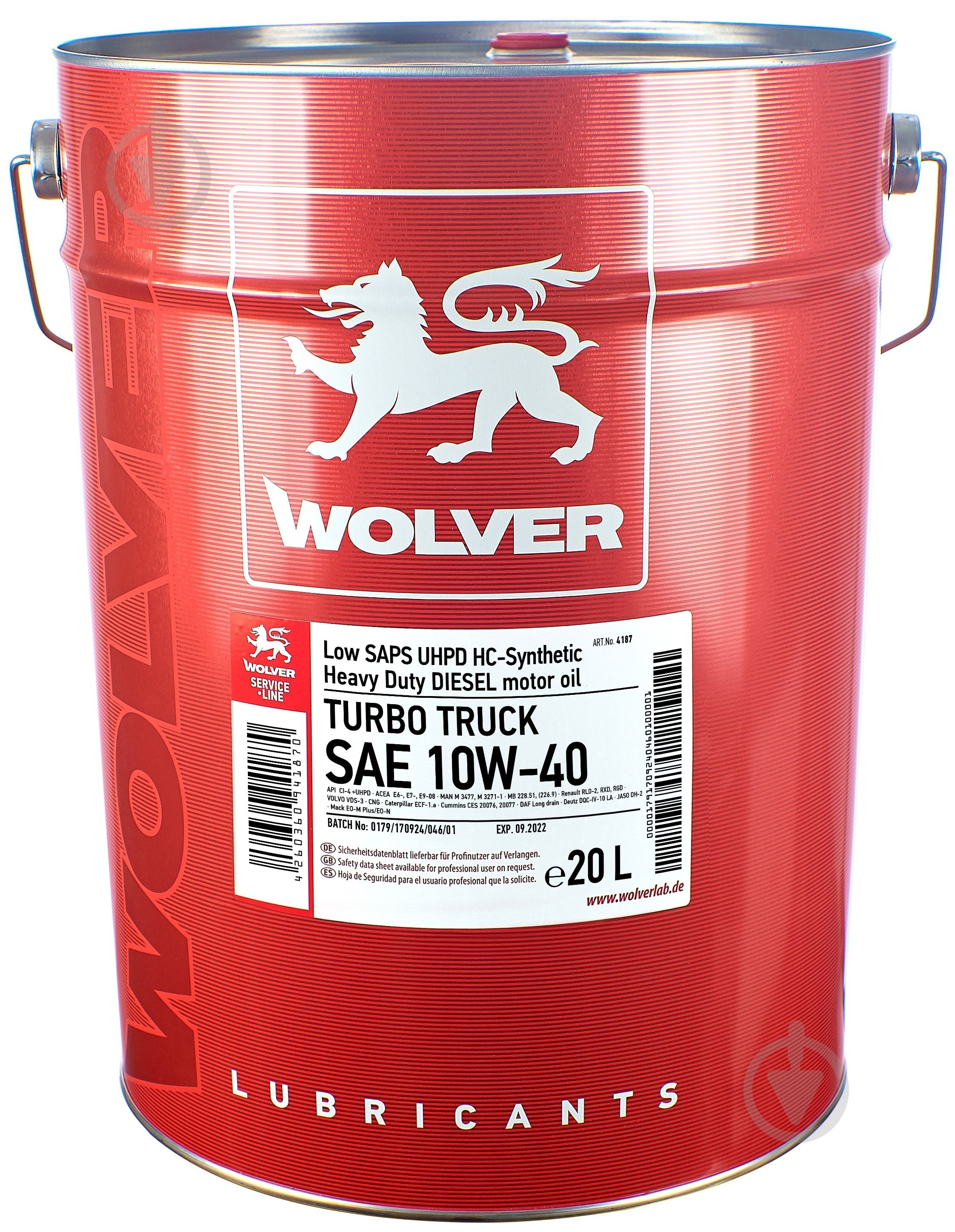 УЦЕНКА! Моторное масло Wolver HC-гидрокрекинг Turbo Truck 10W-40 20 л (УЦ №2530) - фото 1 УЦЕНКА! Моторное масло Wolver HC-гидрокрекинг Turbo Truck 10W-40 20 л (УЦ №2530) - фото 1