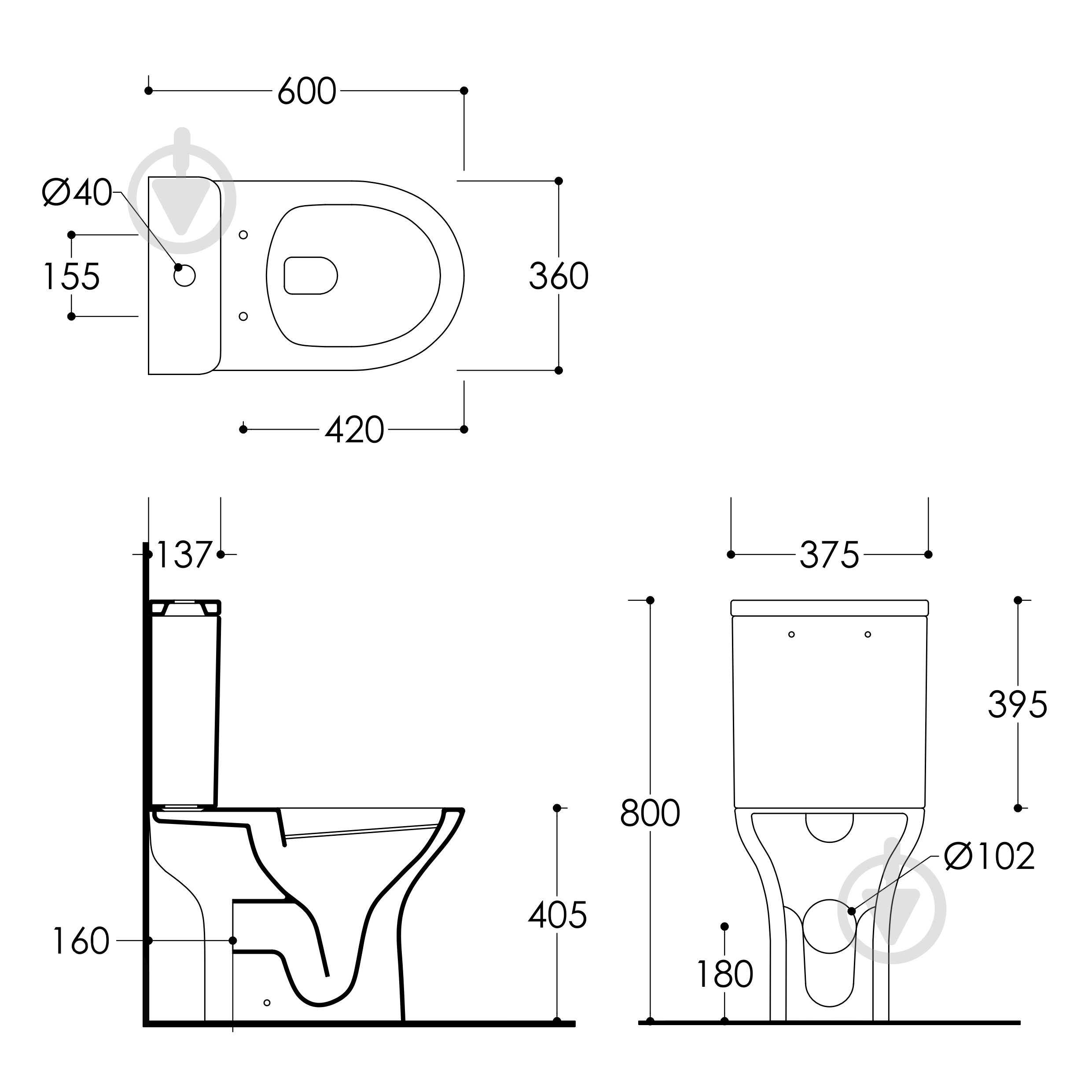 Унітаз-компакт Imprese KVET Rimless, 61х36х79см, з сидінням Duroplast slow-closing - фото 4 Унітаз-компакт Imprese KVET Rimless, 61х36х79см, з сидінням Duroplast slow-closing - фото 4