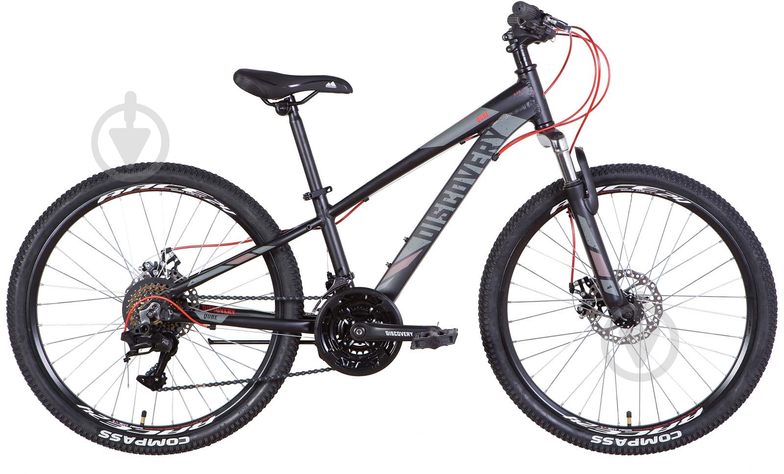 Велосипед Discovery 24" 11.5"(29 см) QUBE OPS-DIS-24-301 чорний із червоним - фото 1