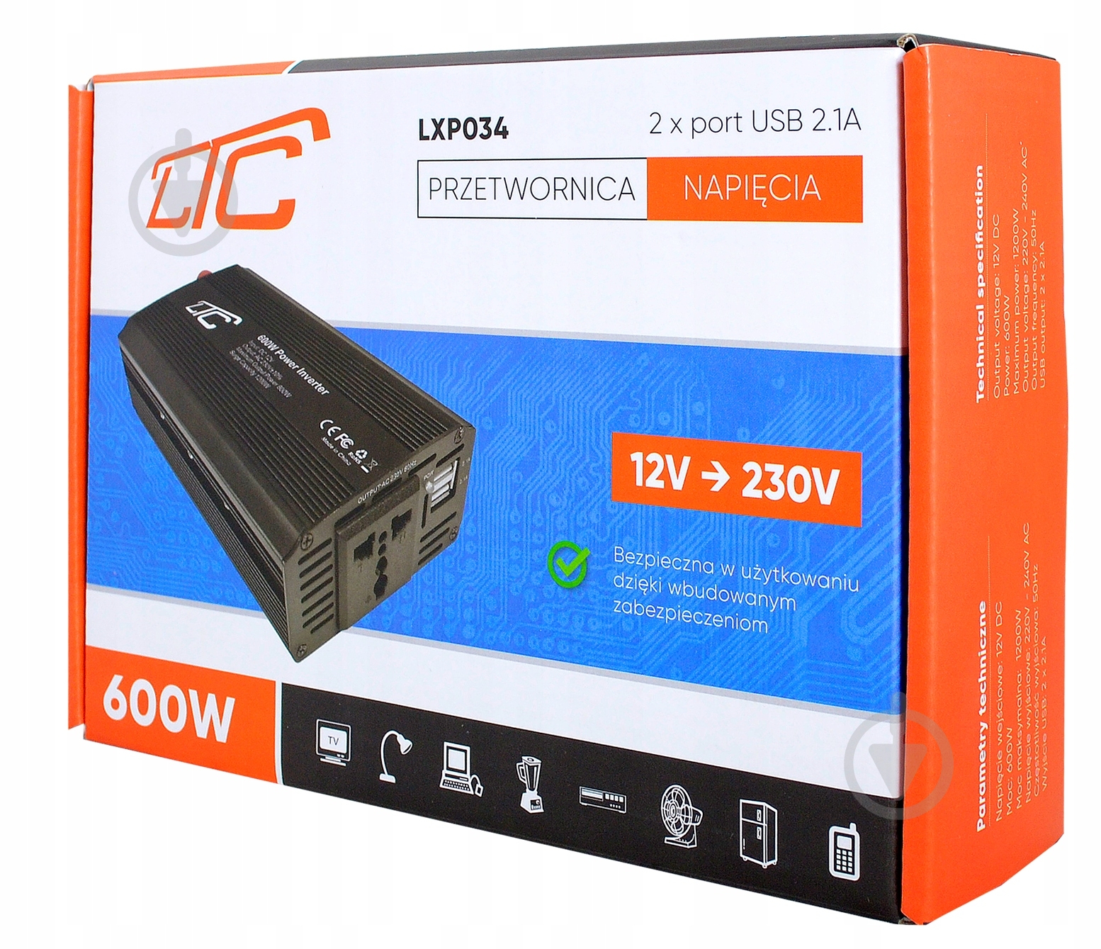 Инвертор автомобильный LTC Converter 12V/230V 600W + 2xUSB 2.4A - фото 6