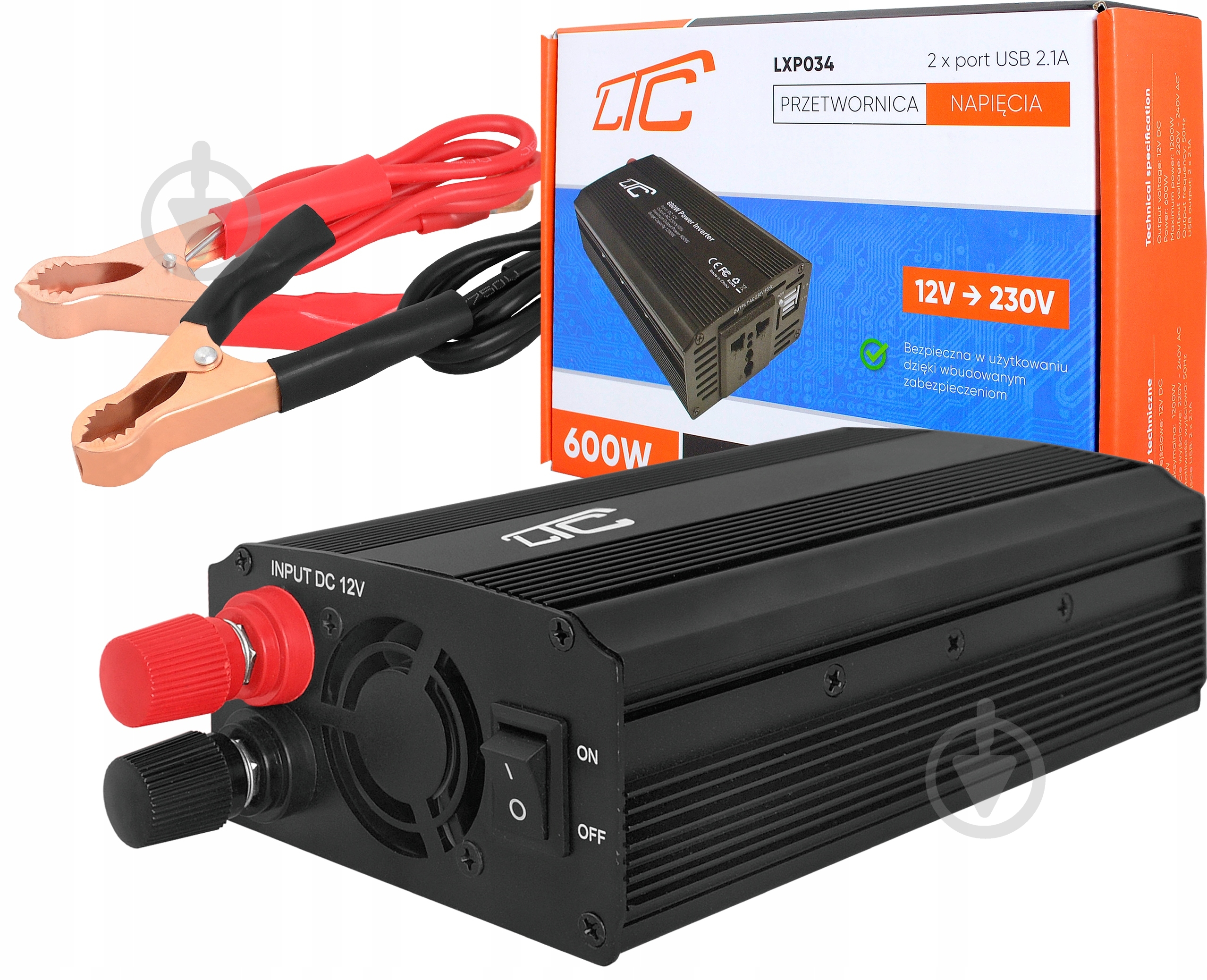 Инвертор автомобильный LTC Converter 12V/230V 600W + 2xUSB 2.4A - фото 5