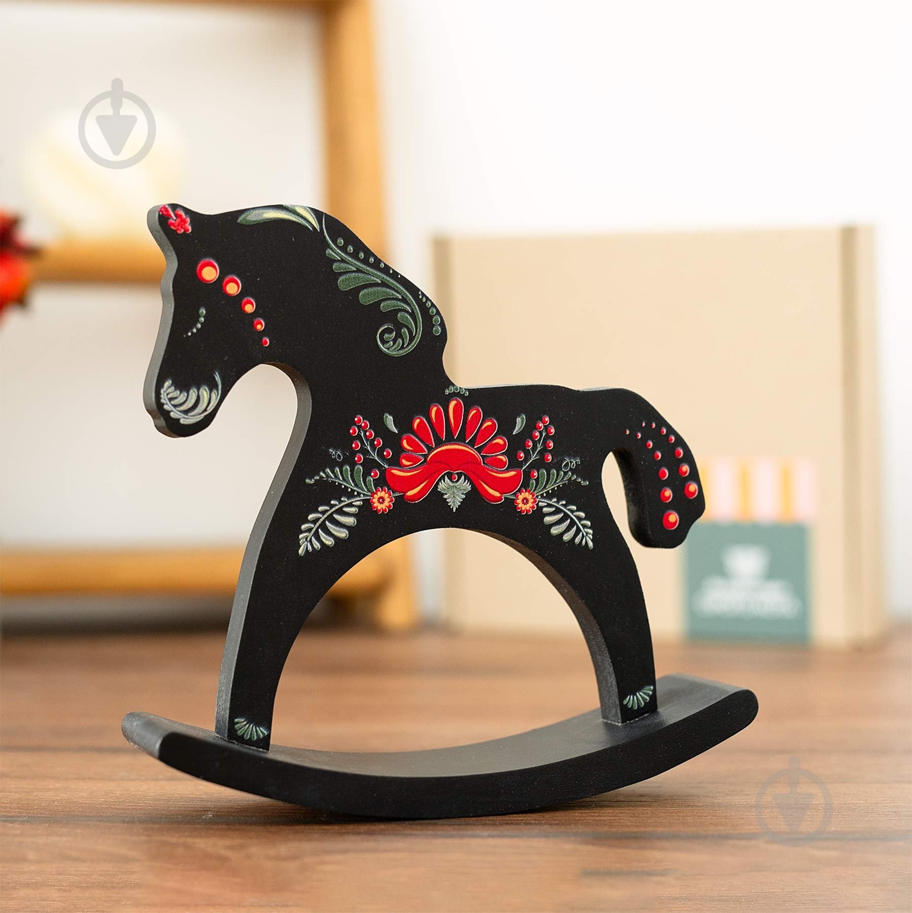 Статуэтка Wood Posters Лошадка-качалка деревянная Петриковка, чёрная - фото 1 Статуэтка Wood Posters Лошадка-качалка деревянная Петриковка, чёрная - фото 1