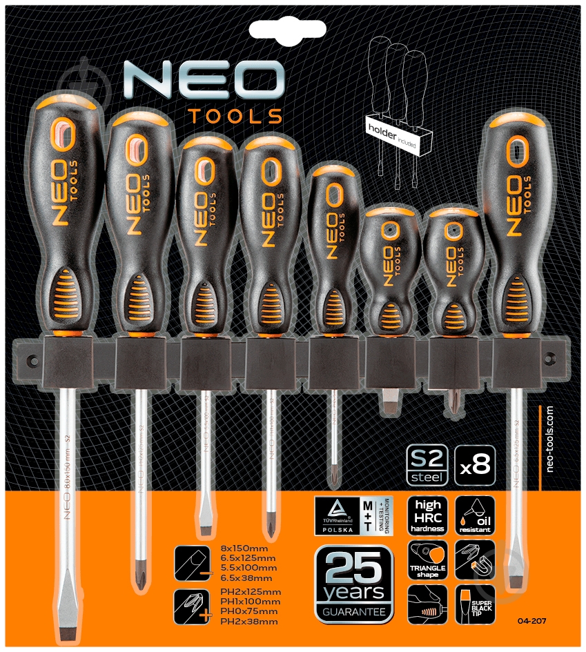 Набір викруток NEO tools S2 8 шт. 04-207 - фото 6 Набір викруток NEO tools S2 8 шт. 04-207 - фото 6