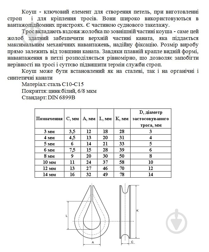 Коуш для сталевих канатів 3 мм сталь 2 шт. - фото 3