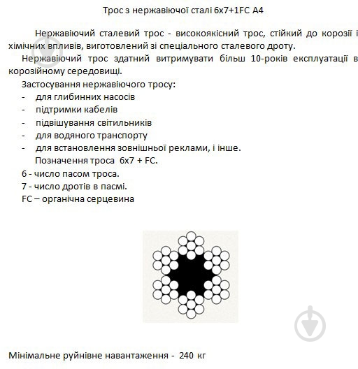 Трос нержавеющий (6х7+1FC) А4 Expert Fix D=2 мм 10 пог. м DIN 3055 - фото 2