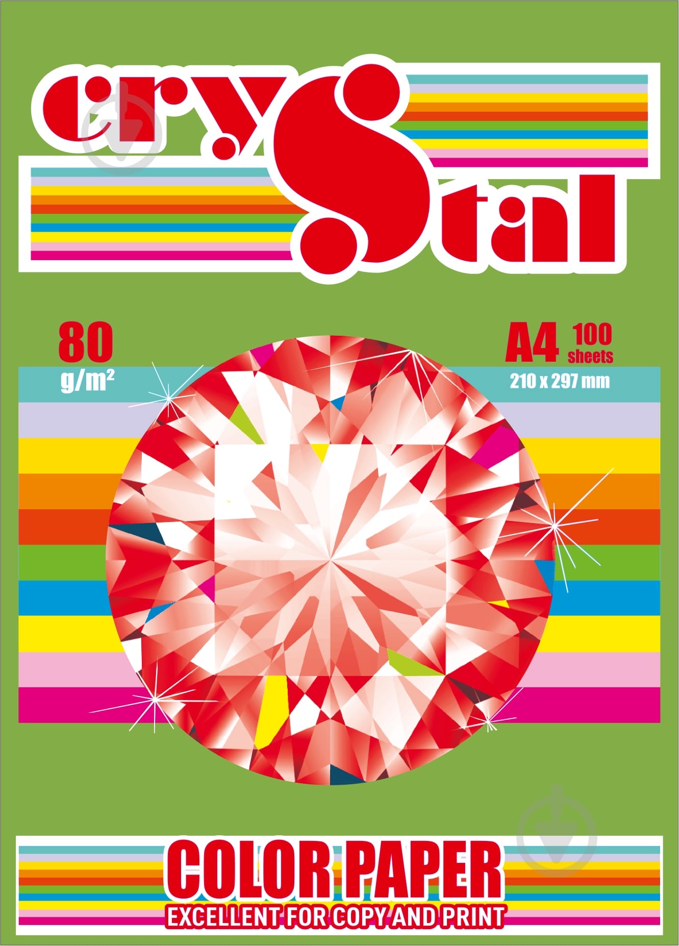 Папір офісний кольоровий CRYSTAL A4 80 г/м зелений 100 аркушів - фото 1