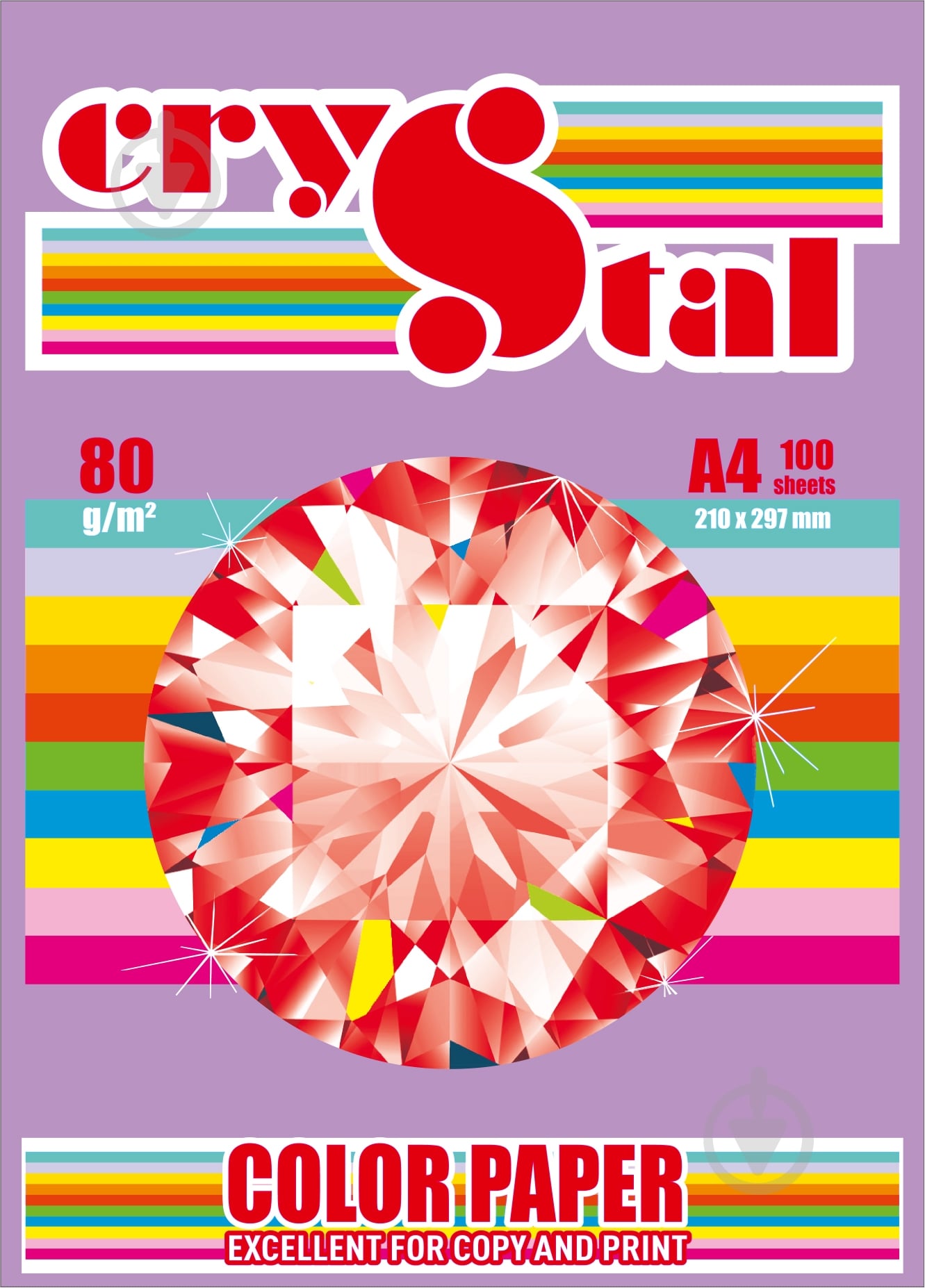 Папір офісний кольоровий CRYSTAL A4 80 г/м світло-фіолетовий 100 аркушів - фото 1